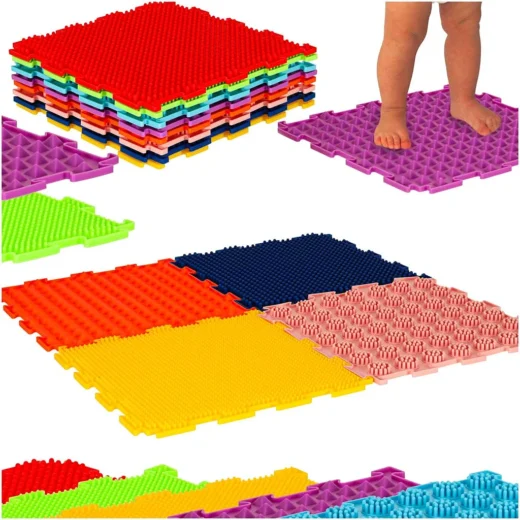 Mata sensoryczna puzzle montessori do masażu stóp 8 elementów kolorowe – widok 1