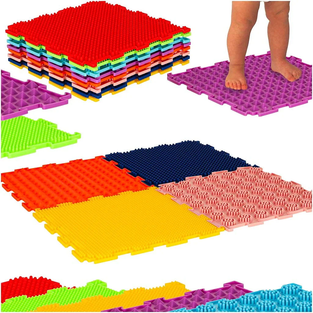 Mata sensoryczna puzzle montessori do masażu stóp 8 elementów kolorowe – widok 1