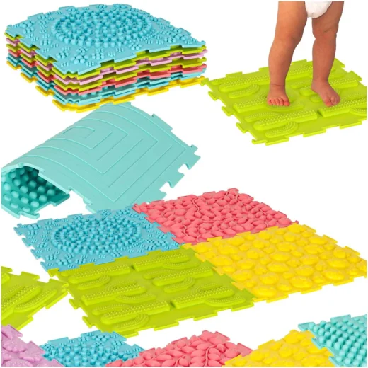 Mata sensoryczna puzzle montessori do masażu stóp 8 elementów pastelowe – widok 1