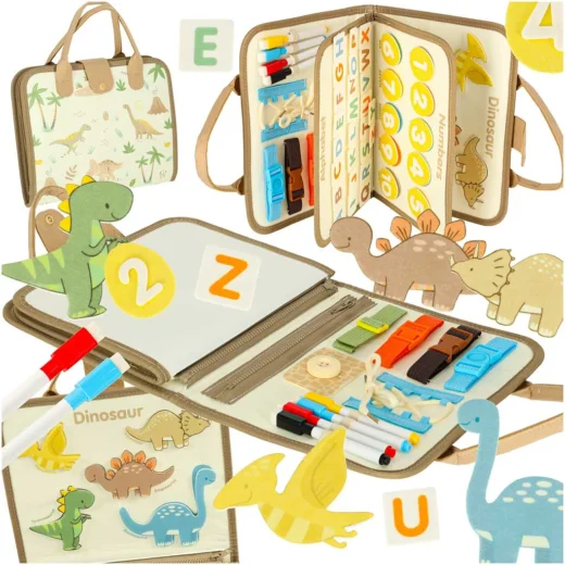 Tablica manipulacyjna sensoryczna montessori walizka dinozaury – widok 1