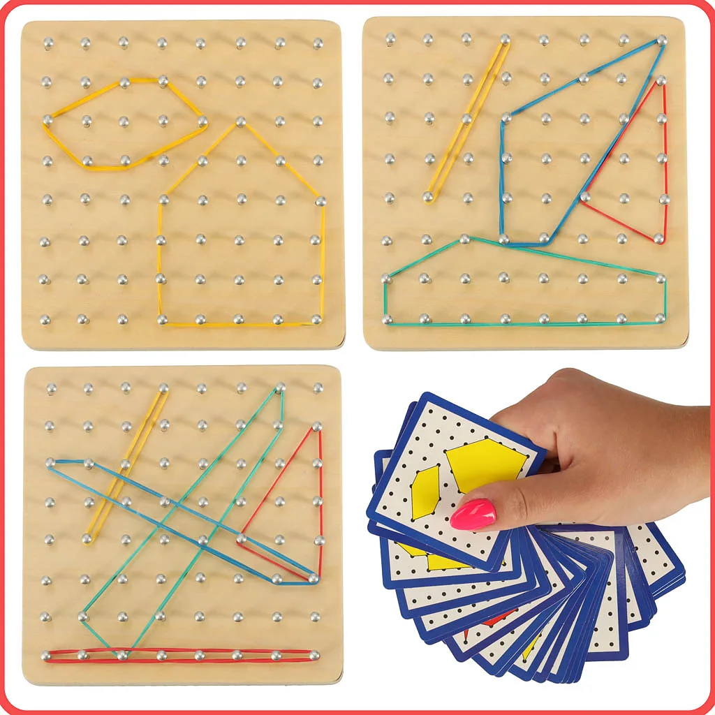 Geoboard geoplan drewniana układanka tworzenie kształtów z gumek – widok 8